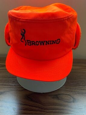 Browning blaze orange hat, with ear flaps.